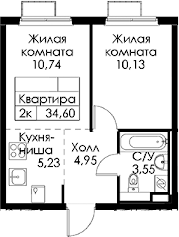 1-комнатная квартира 34.6 м², 5/15 эт., ЖК «Янинский лес»
